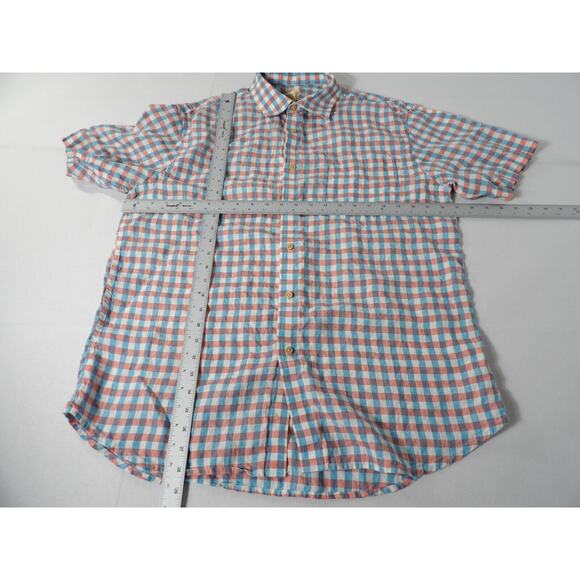 Jos A Bank Linen Shirt Mens Large Check Plaid Blue White Red Short Sleeve Casual - Picture 5 of 9